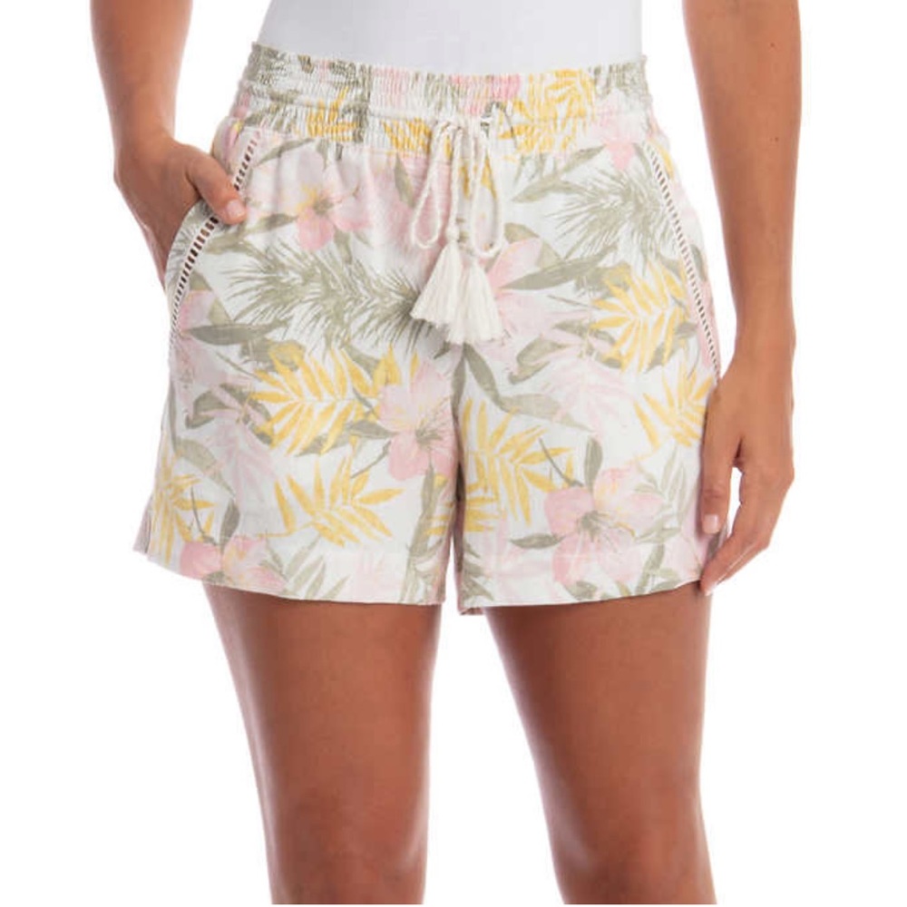 💕 Briggs New York Linen Blend Pull-On Short Tropical Print Size Small NWT